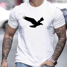 Eagle Pattern T-shirt, Men's Casual Street Style Slightly Stretch Round Neck Tee Shirt For Summer Fall