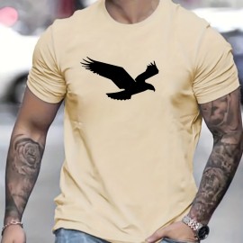 Eagle Pattern T-shirt, Men's Casual Street Style Slightly Stretch Round Neck Tee Shirt For Summer Fall