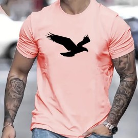 Eagle Pattern T-shirt, Men's Casual Street Style Slightly Stretch Round Neck Tee Shirt For Summer Fall