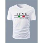 ROME Print Men's T-shirt For Summer Outdoor, Stylish Men's Crew Neck Tops, Gift For Men