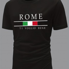 ROME Print Men's T-shirt For Summer Outdoor, Stylish Men's Crew Neck Tops, Gift For Men