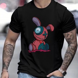 Voodoo Doll Graphic Print Men's Creative Top, Casual Mid Stretch Short Sleeve Crew Neck T-shirt, Men's Tee For Summer Outdoor