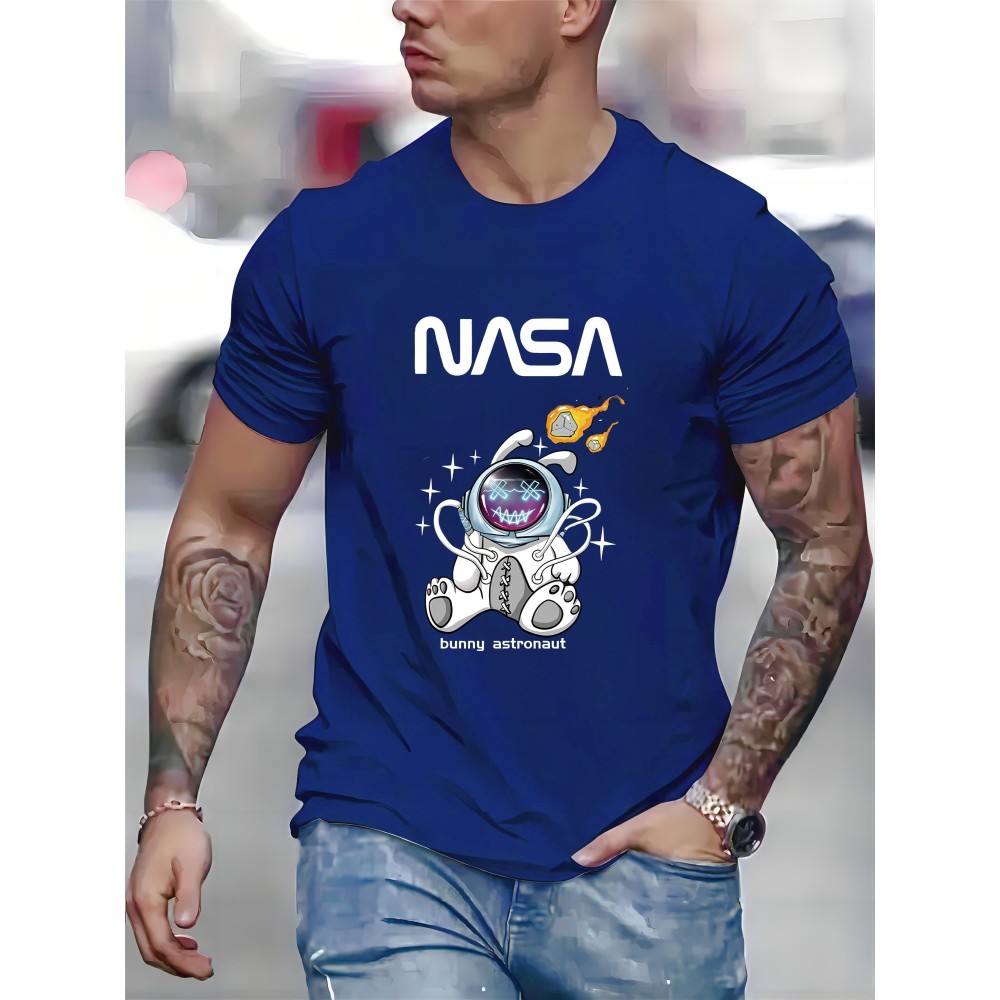 NASA Astronaut Print, Men's Graphic T-shirt, Casual Comfy Tees For Summer, Mens Clothing