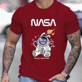 NASA Astronaut Print, Men's Graphic T-shirt, Casual Comfy Tees For Summer, Mens Clothing