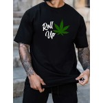 Tees For Men, 'Roll Up' Leaf Print T Shirt, Casual Short Sleeve Tshirt For Summer Spring Fall, Tops As Gifts