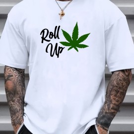 Tees For Men, 'Roll Up' Leaf Print T Shirt, Casual Short Sleeve Tshirt For Summer Spring Fall, Tops As Gifts