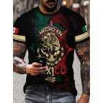 Retro Mexico Pattern Print, Men's Graphic Design Crew Neck Novel T-shirt, Casual Comfy Tees Tshirts For Summer, Men's Clothing Tops For Daily Vacation Resorts