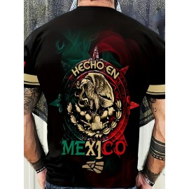 Retro Mexico Pattern Print, Men's Graphic Design Crew Neck Novel T-shirt, Casual Comfy Tees Tshirts For Summer, Men's Clothing Tops For Daily Vacation Resorts