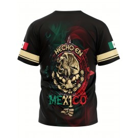 Retro Mexico Pattern Print, Men's Graphic Design Crew Neck Novel T-shirt, Casual Comfy Tees Tshirts For Summer, Men's Clothing Tops For Daily Vacation Resorts