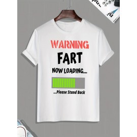 ''WARNING FART'' Print, Men's Graphic T-shirt, Casual Stretch Loose Tees For Summer