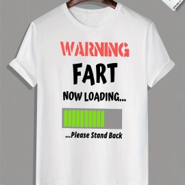 ''WARNING FART'' Print, Men's Graphic T-shirt, Casual Stretch Loose Tees For Summer