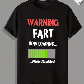 ''WARNING FART'' Print, Men's Graphic T-shirt, Casual Stretch Loose Tees For Summer