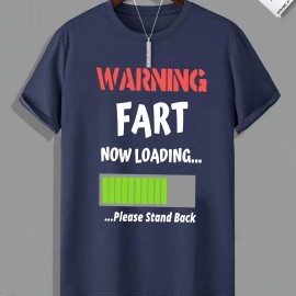 ''WARNING FART'' Print, Men's Graphic T-shirt, Casual Stretch Loose Tees For Summer