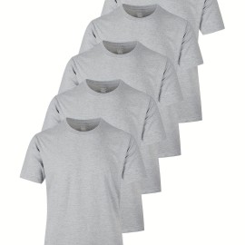 5pcs Men's Solid Cotton Lightweight Crew Neck T-Shirts Set For Summer Sports, Gift For Men