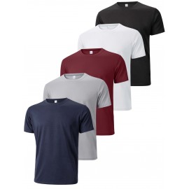 5 Pcs, Men's Sweat Absorbent Crew Neck Basic T-shirt For Running, Fitness