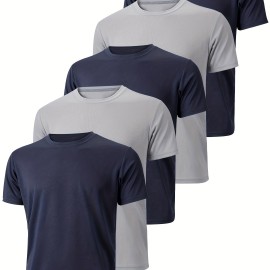 5 Pcs, Men's Sweat Absorbent Crew Neck Basic T-shirt For Running, Fitness