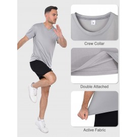 5 Pcs, Men's Sweat Absorbent Crew Neck Basic T-shirt For Running, Fitness