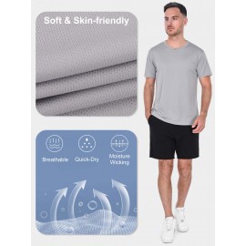 5 Pcs, Men's Sweat Absorbent Crew Neck Basic T-shirt For Running, Fitness