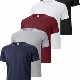 5 Pcs, Men's Sweat Absorbent Crew Neck Basic T-shirt For Running, Fitness