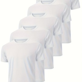 5 Pcs, Men's Sweat Absorbent Crew Neck Basic T-shirt For Running, Fitness