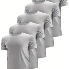 5 Pcs, Men's Sweat Absorbent Crew Neck Basic T-shirt For Running, Fitness