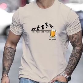 Jumping In Beer Print T-shirt, Men's Casual Street Style Stretch Round Neck Tee Shirt For Summer