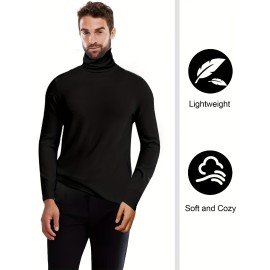 HOPLYNN Thermal Men's Solid Long Sleeve Turtleneck Shirts Pullover Knitted Tops For Men