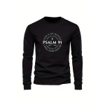 Chrsitian Themed Letter Pattern Men's Trendy Long Sleeve Crew Neck T-shirt, Spring Fall