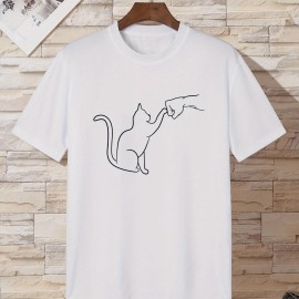 Cat Round Neck T-shirts, Causal Tees, Short Sleeves Tops, Men's Summer Clothing