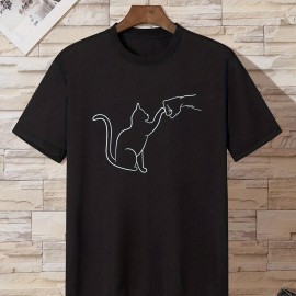 Cat Round Neck T-shirts, Causal Tees, Short Sleeves Tops, Men's Summer Clothing