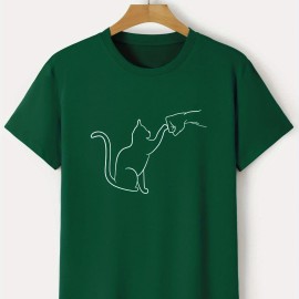 Cat Round Neck T-shirts, Causal Tees, Short Sleeves Tops, Men's Summer Clothing