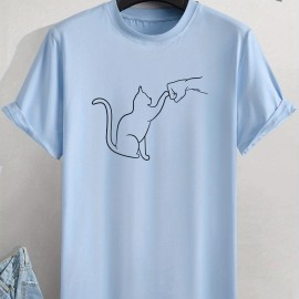 Cat Round Neck T-shirts, Causal Tees, Short Sleeves Tops, Men's Summer Clothing