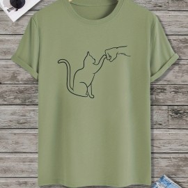 Cat Round Neck T-shirts, Causal Tees, Short Sleeves Tops, Men's Summer Clothing