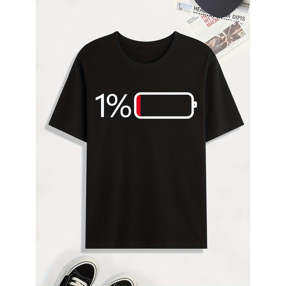 Battery Low Print T Shirt, Tees For Men, Casual Short Sleeve Tshirt For Summer Spring Fall, Tops As Gifts