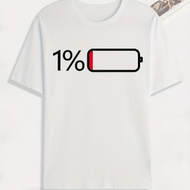 Battery Low Print T Shirt, Tees For Men, Casual Short Sleeve Tshirt For Summer Spring Fall, Tops As Gifts