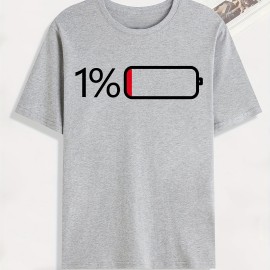 Battery Low Print T Shirt, Tees For Men, Casual Short Sleeve Tshirt For Summer Spring Fall, Tops As Gifts