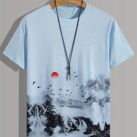 Men's Landscape Print T-Shirt - Casual and Comfortable Summer Tee