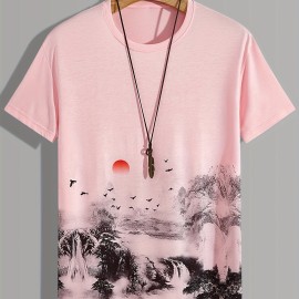 Men's Landscape Print T-Shirt - Casual and Comfortable Summer Tee