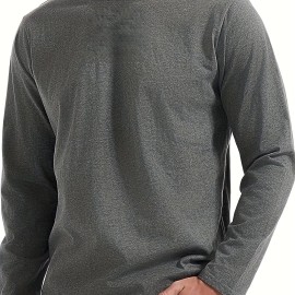 Solid Men's Basic Crew Neck Long Sleeve Novel T-shirt Tee, Casual Comfy Shirts For Spring Summer Autumn, Men's Clothing Tops