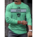 King Print, Men's Graphic Design Crew Neck Long Sleeve Active T-shirt Tee, Casual Comfy Shirts For Spring Summer Autumn, Men's Clothing Tops