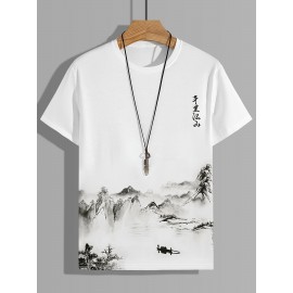 Men's Comfy Loose T-Shirt with Wash Painting Pattern for Summer