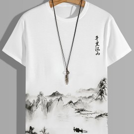 Men's Comfy Loose T-Shirt with Wash Painting Pattern for Summer