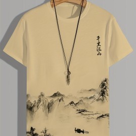 Men's Comfy Loose T-Shirt with Wash Painting Pattern for Summer