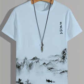 Men's Comfy Loose T-Shirt with Wash Painting Pattern for Summer