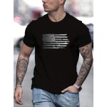 Trendy American Flag Pattern Print Men's Comfy T-shirt, Graphic Tee Men's Summer Outdoor Clothes, Men's Clothing, Tops For Men, Gift For Men