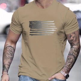 Trendy American Flag Pattern Print Men's Comfy T-shirt, Graphic Tee Men's Summer Outdoor Clothes, Men's Clothing, Tops For Men, Gift For Men