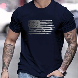 Trendy American Flag Pattern Print Men's Comfy T-shirt, Graphic Tee Men's Summer Outdoor Clothes, Men's Clothing, Tops For Men, Gift For Men