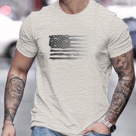 Trendy American Flag Pattern Print Men's Comfy T-shirt, Graphic Tee Men's Summer Outdoor Clothes, Men's Clothing, Tops For Men, Gift For Men