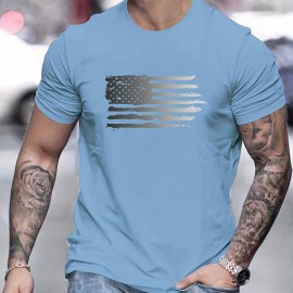 Trendy American Flag Pattern Print Men's Comfy T-shirt, Graphic Tee Men's Summer Outdoor Clothes, Men's Clothing, Tops For Men, Gift For Men