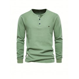 Waffle Henley T-Shirt Men's Basic Breathable Long Sleeve  Henley T-Shirts